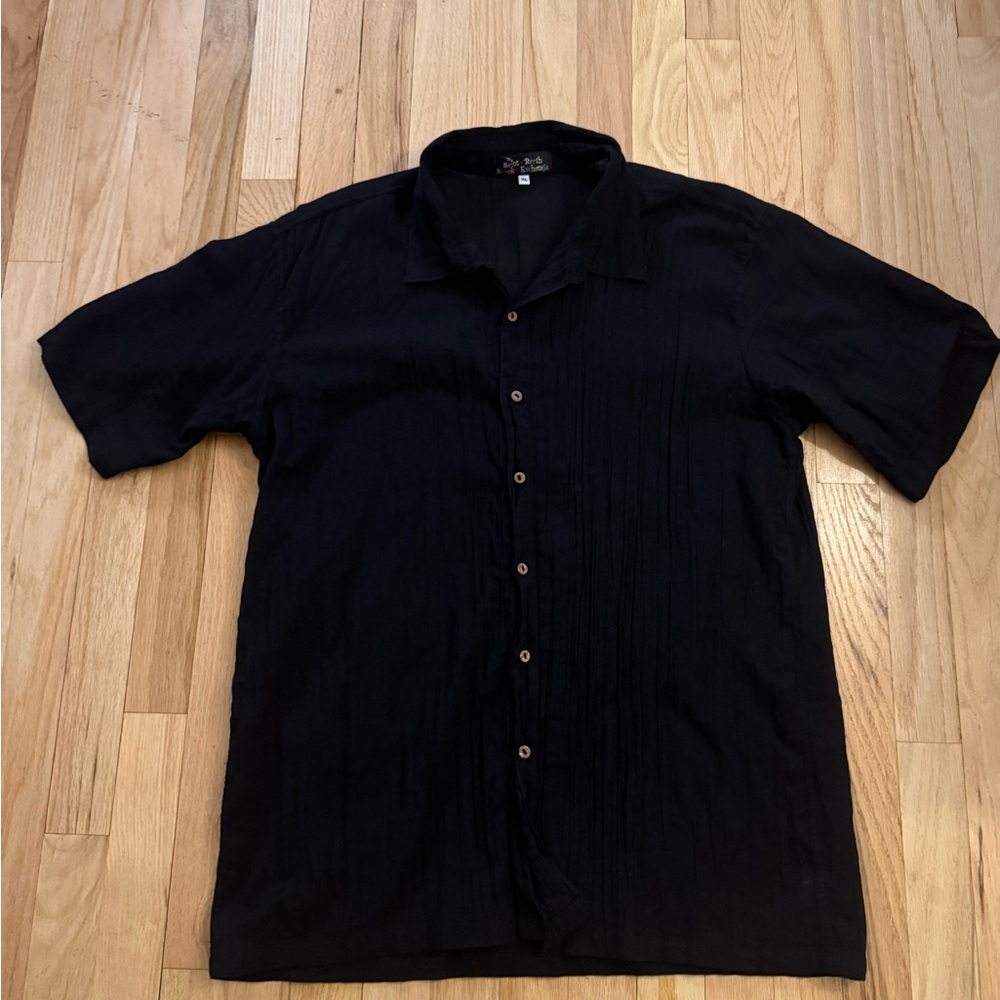 Black Linen Button Down Shirt with Short Sleeves